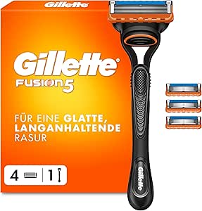 Gillette Fusion5 Men's Razor - Includes 1 Wet Razor, 4 Replacement Blades with Lubricating Strips for a Smooth Glide and 5 Blades for a Thorough, Long-Lasting Shave - Black