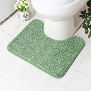 AUAUY Non-Slip Toilet Mat, U-Washable Toilet Rug with Cut-Out, Soft High Pile Toilet Mat, Microfibre Bath Mat - 50 x 40 cm (Green)